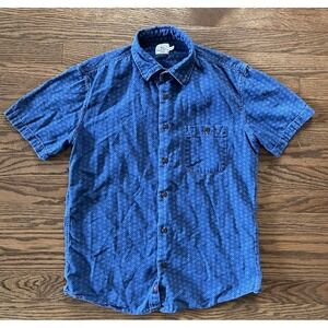 Faherty Shirt Men's Small Blue Indigo Dyed Short Sleeve Button Up Organic Cotton